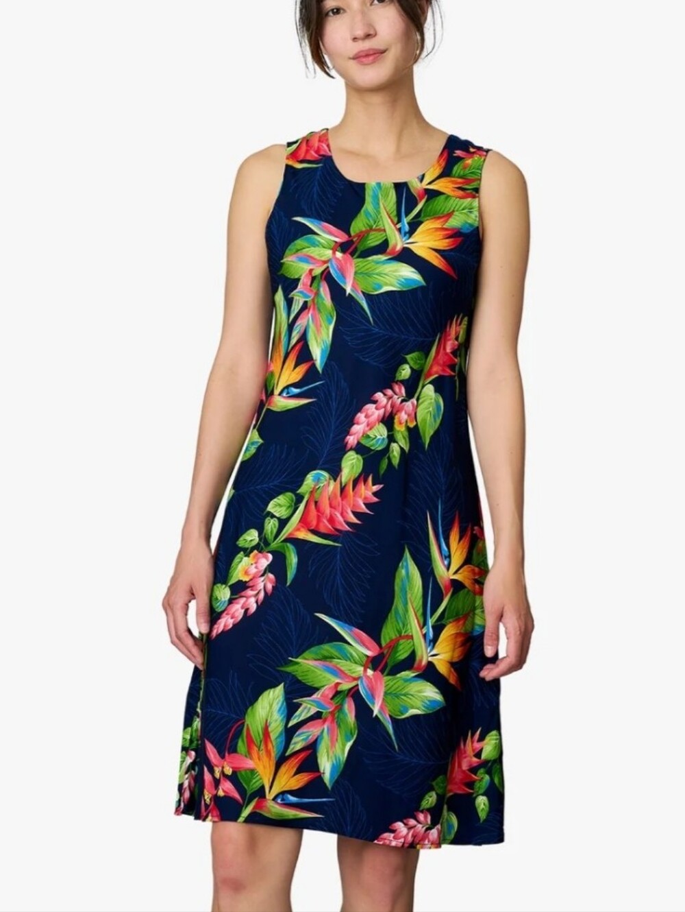 Hilo Hattie Bird of Paradise Black Hawaiian Dress Medium Hawaii Tropical